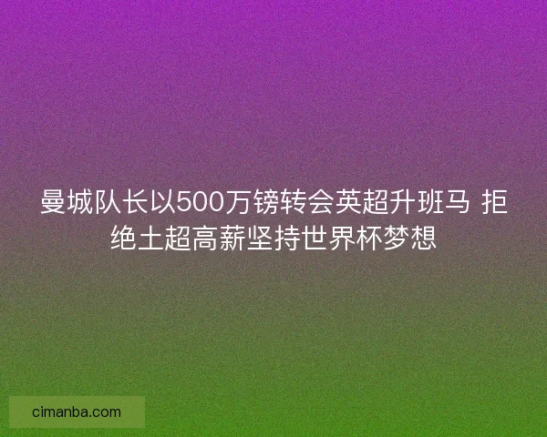 曼城队长以500万镑转会英超升班马 拒绝土超高薪坚持世界杯梦想